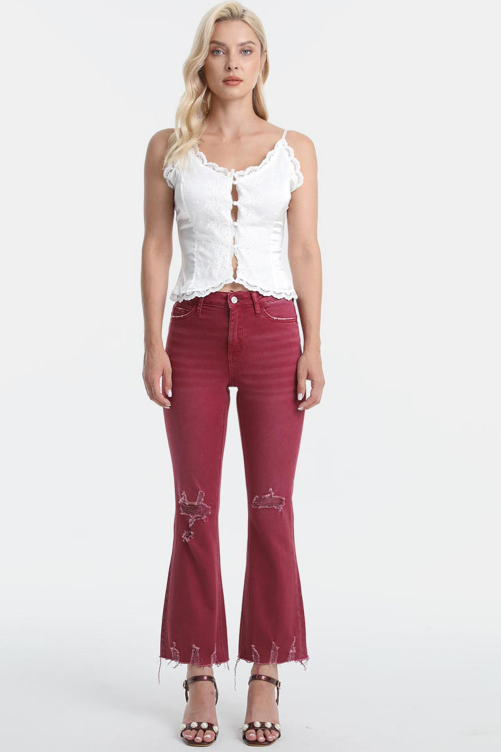 BAYEAS Full Size High Waist Distressed Raw Hem Flare Jeans - AllIn Computer