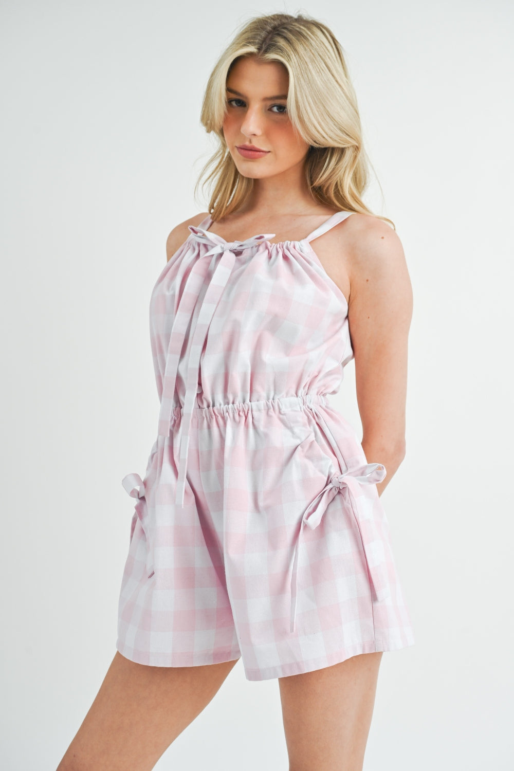 MABLE Plaid Sleeveless Button Down Romper - AllIn Computer