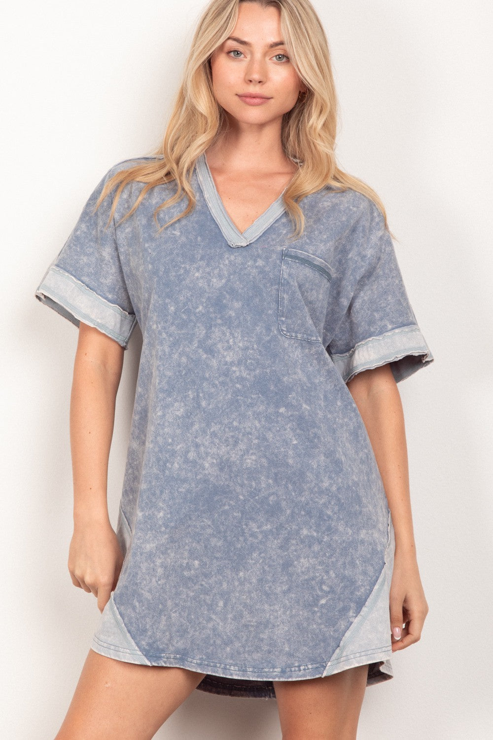 VERY J Short Sleeve V-Neck Tee Dress - AllIn Computer