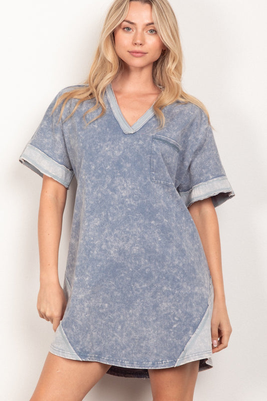 VERY J Short Sleeve V-Neck Tee Dress - AllIn Computer