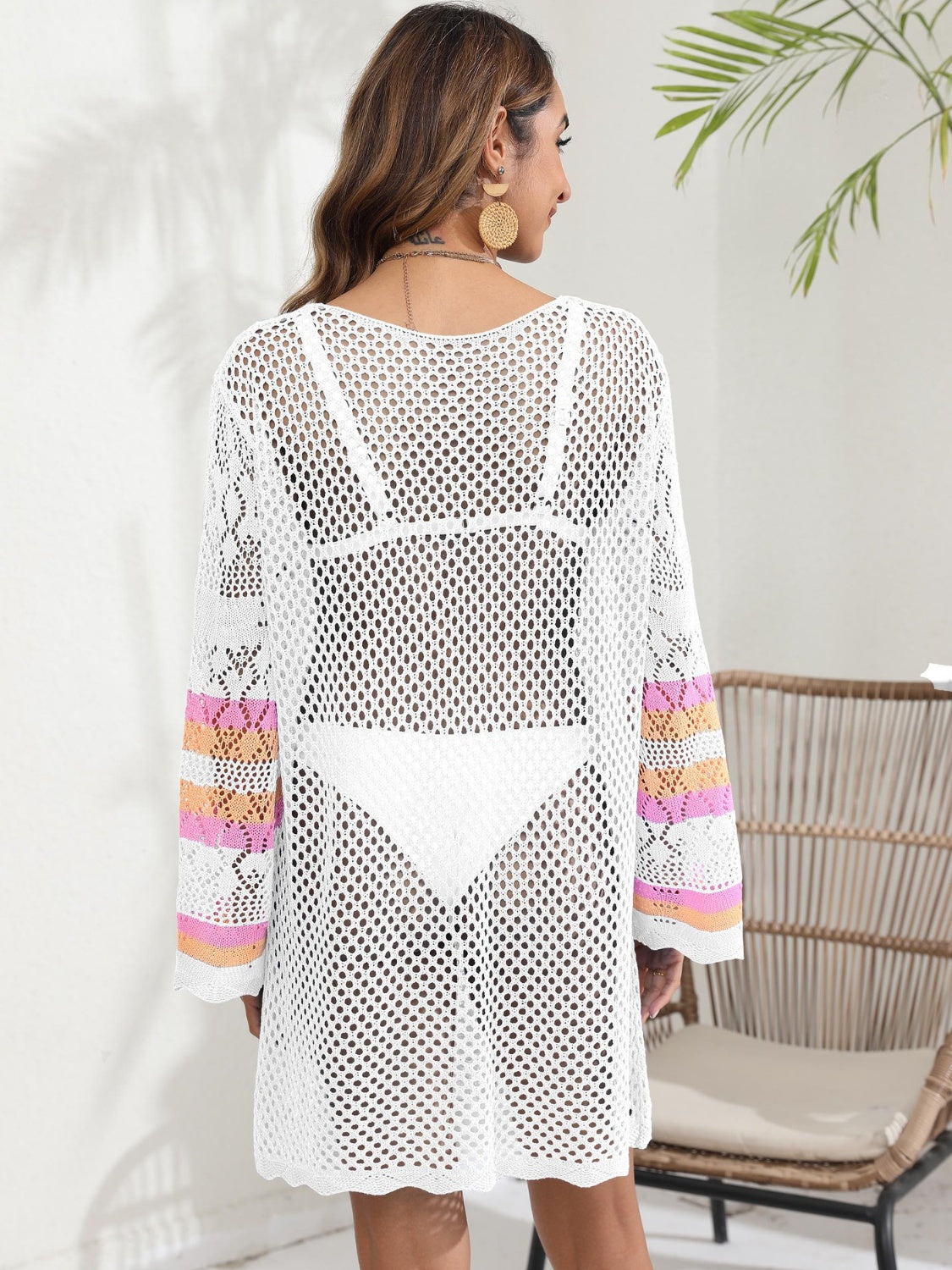 Openwork Contrast Long Sleeve Cover-Up - AllIn Computer