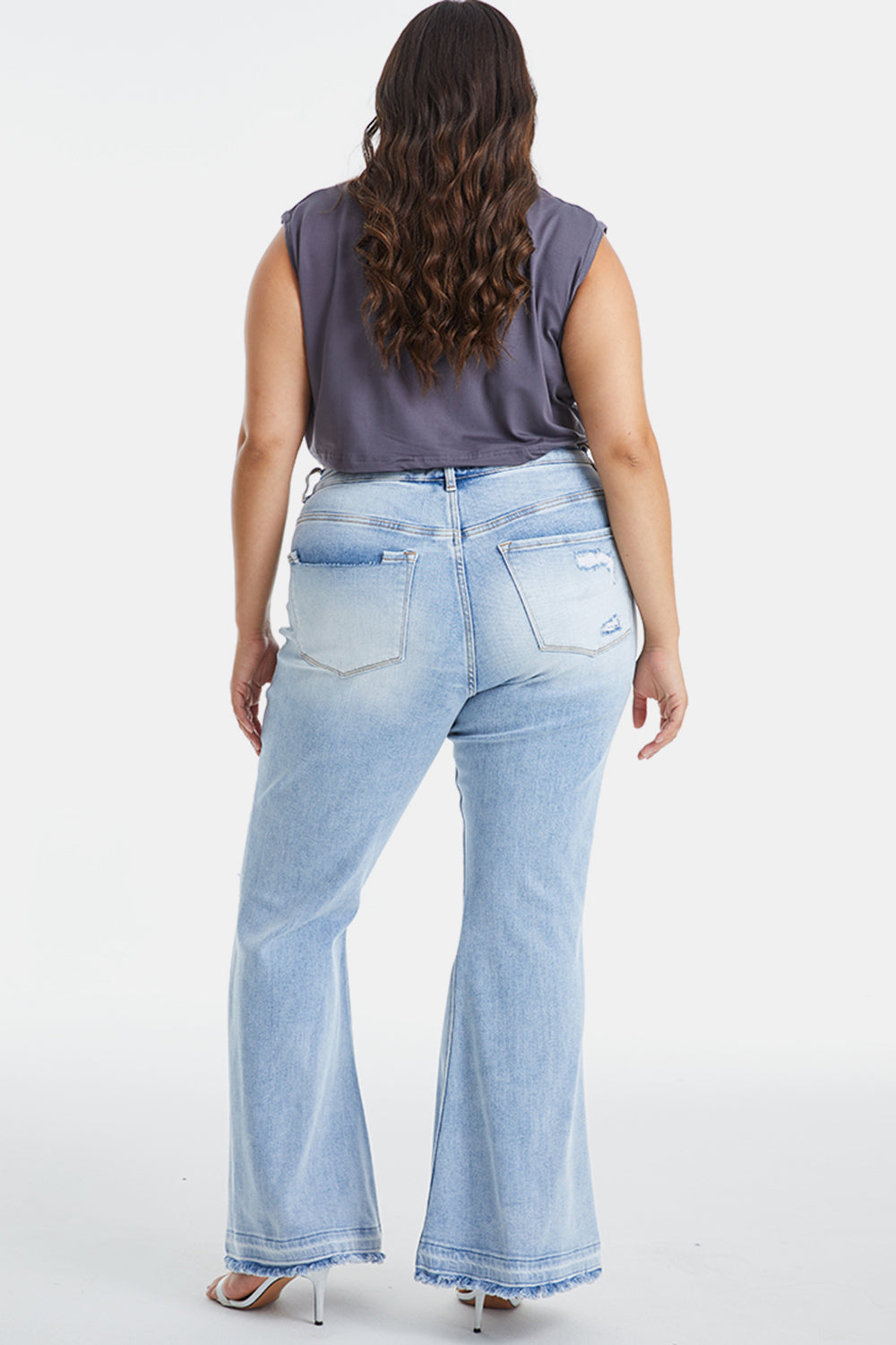 BAYEAS Full Size Distressed Raw Hem High Waist Flare Jeans - AllIn Computer