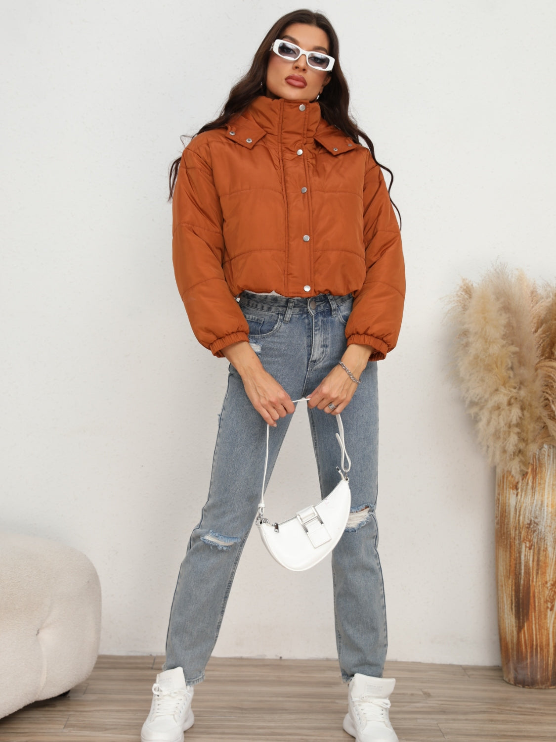 Snap and Zip Closure Hooded Puffer Jacket - AllIn Computer