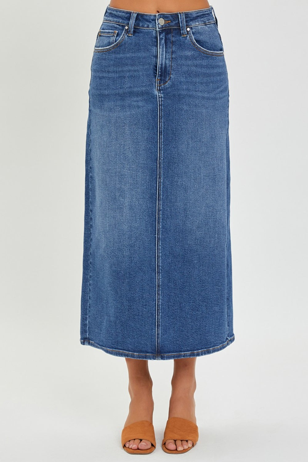 RISEN High Rise Back Slit Denim Skirt - AllIn Computer