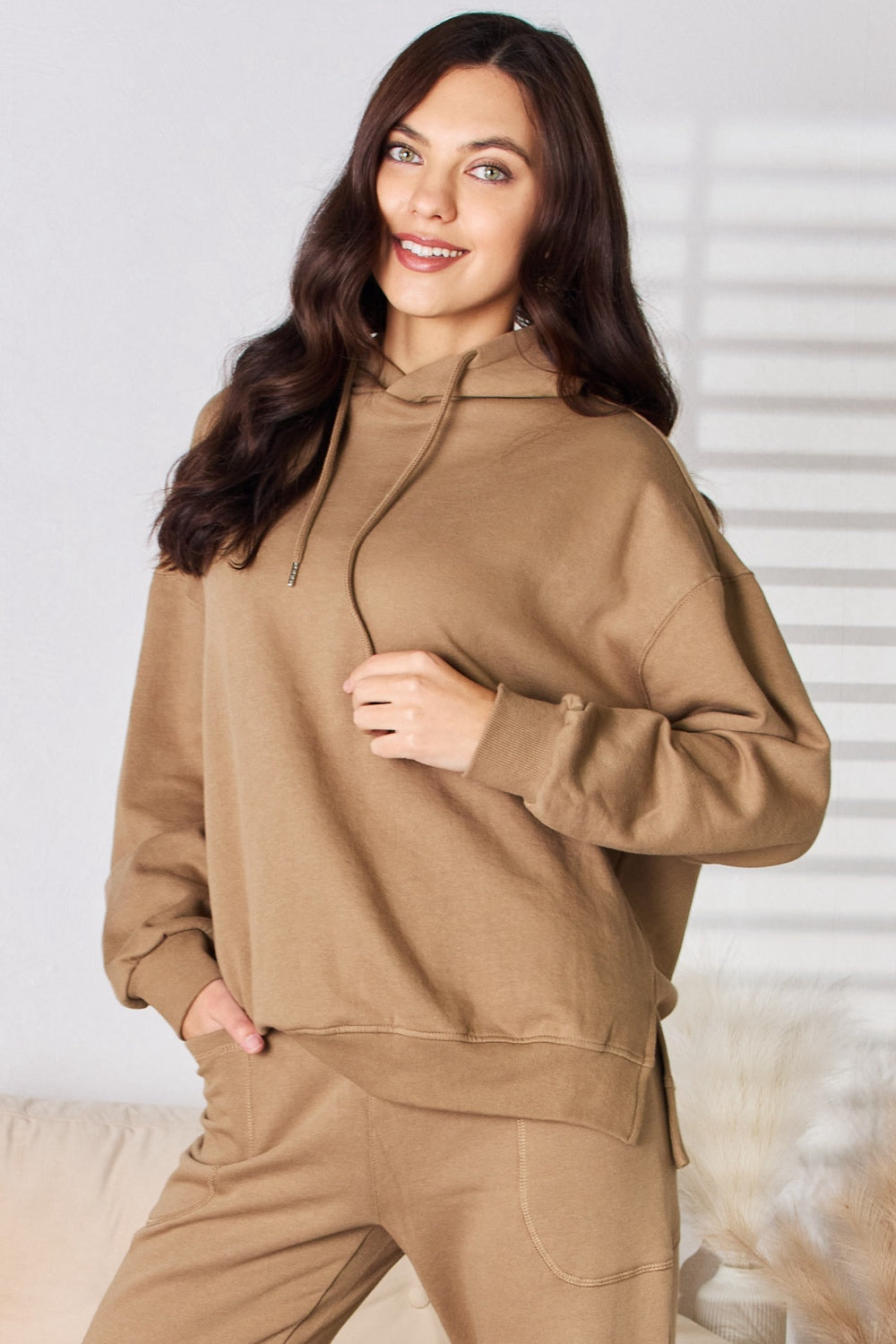 RISEN Drawstring Drop Shoulder Long Sleeve Hoodie - AllIn Computer