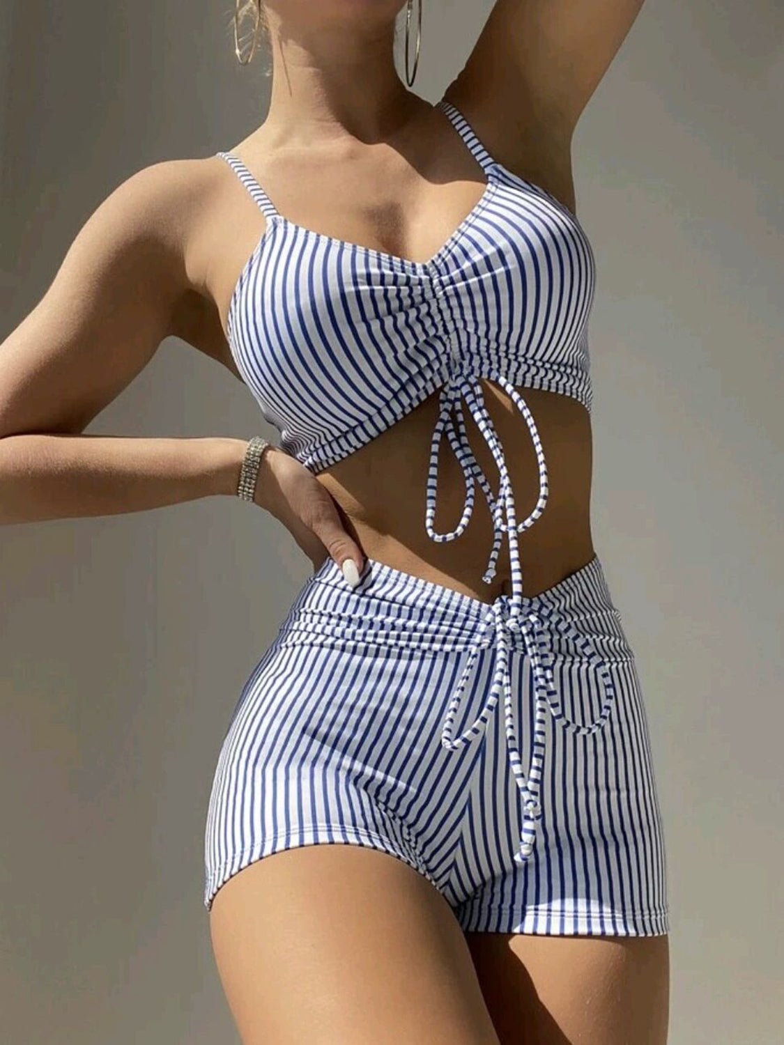 Drawstring Spaghetti Strap Two-Piece Swim Set - AllIn Computer