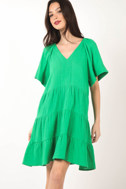 VERY J Texture V-Neck Ruffled Tiered Dress - AllIn Computer