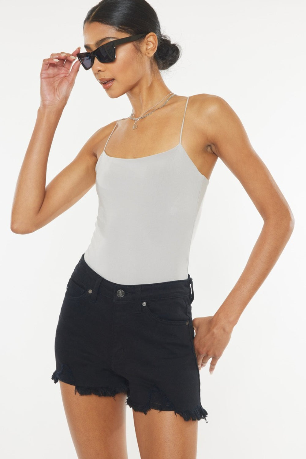 Kancan High Rise Raw Hem Denim Shorts - AllIn Computer