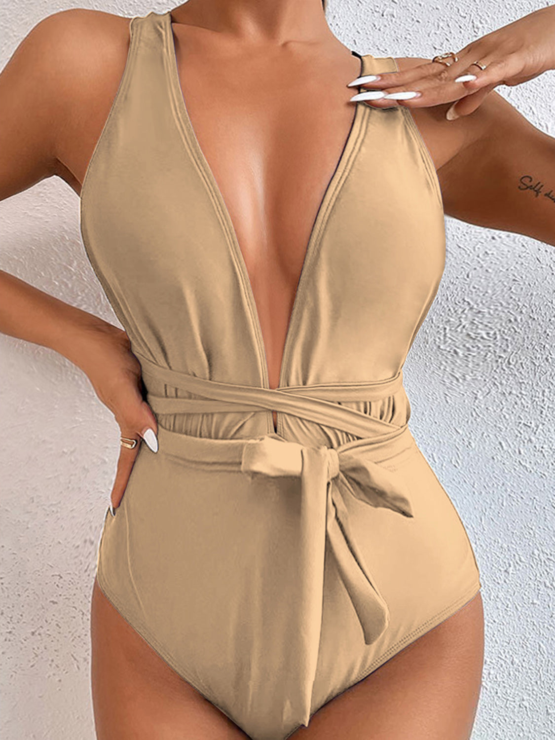 Tied Crisscross Wide Strap One-Piece Swimwear - AllIn Computer