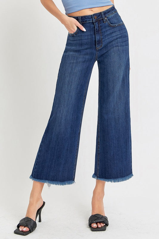 RISEN Full Size Raw Hem Cropped Wide Leg Jeans | CLOTHING,SHOES & ACCESSORIES | cropped jeans, jeans, plus size, raw hem jeans, RISEN, Ship from USA | Trendsi