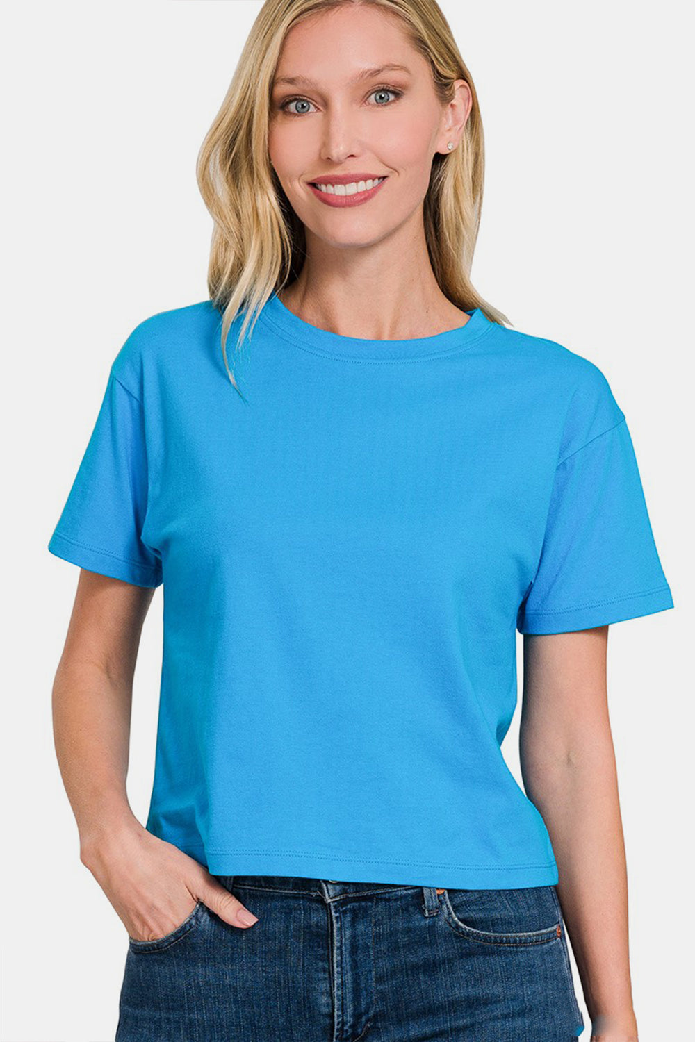 Zenana Round Neck Short Sleeve Cropped T-Shirt - AllIn Computer