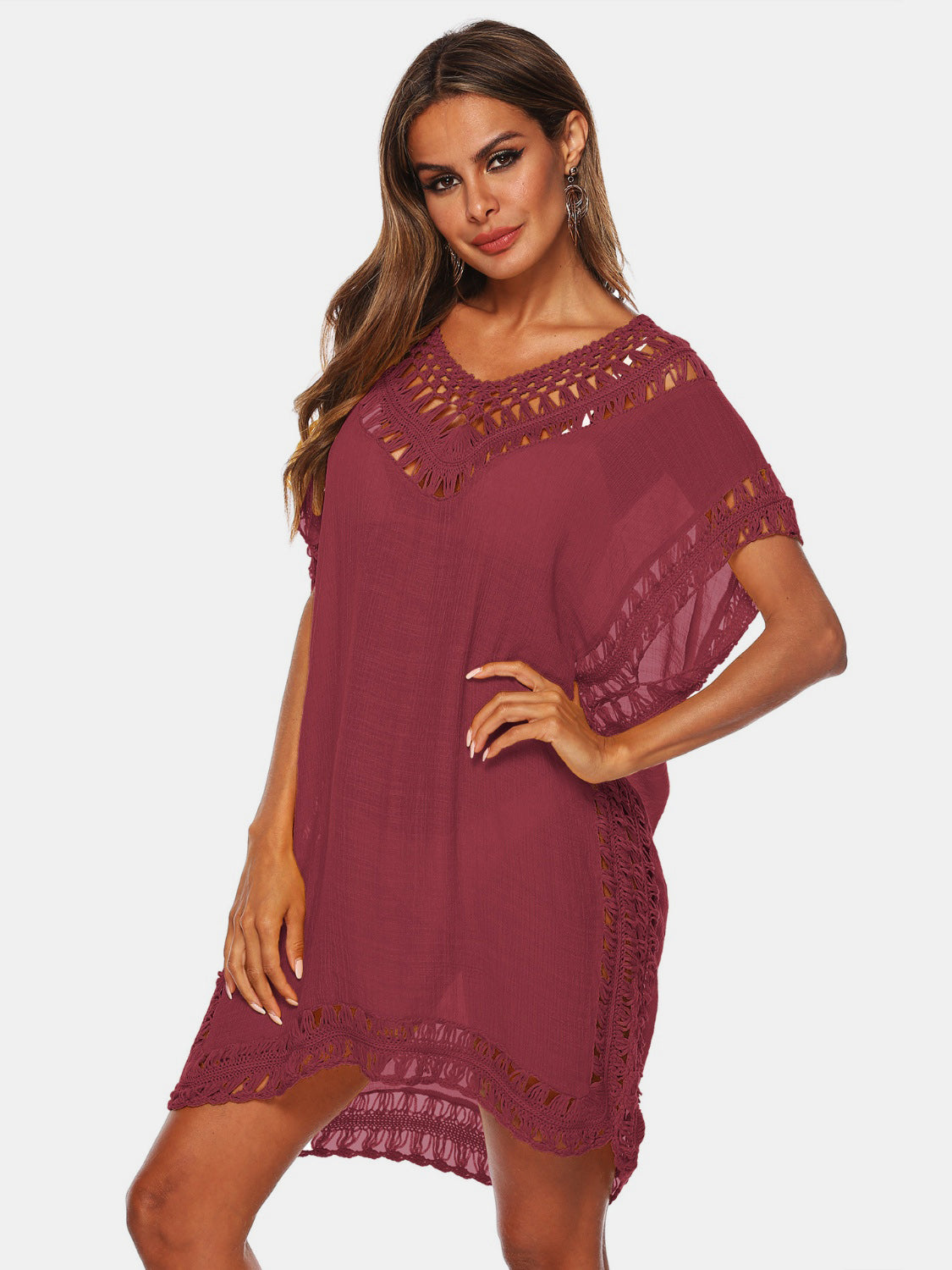 Cutout V-Neck Short Sleeve Cover-Up - AllIn Computer