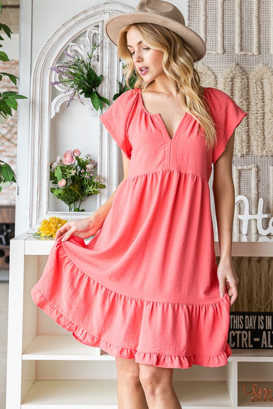 Reborn J Ruffled Notched Cap Sleeve Dress - AllIn Computer