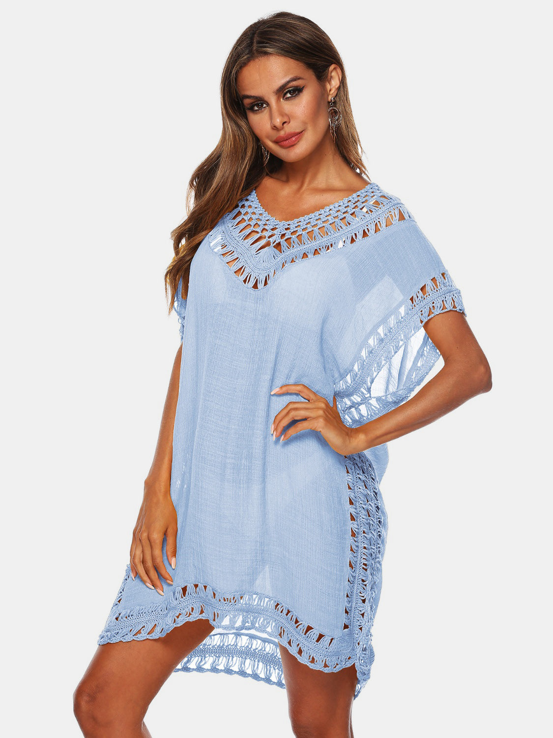 Cutout V-Neck Short Sleeve Cover-Up - AllIn Computer