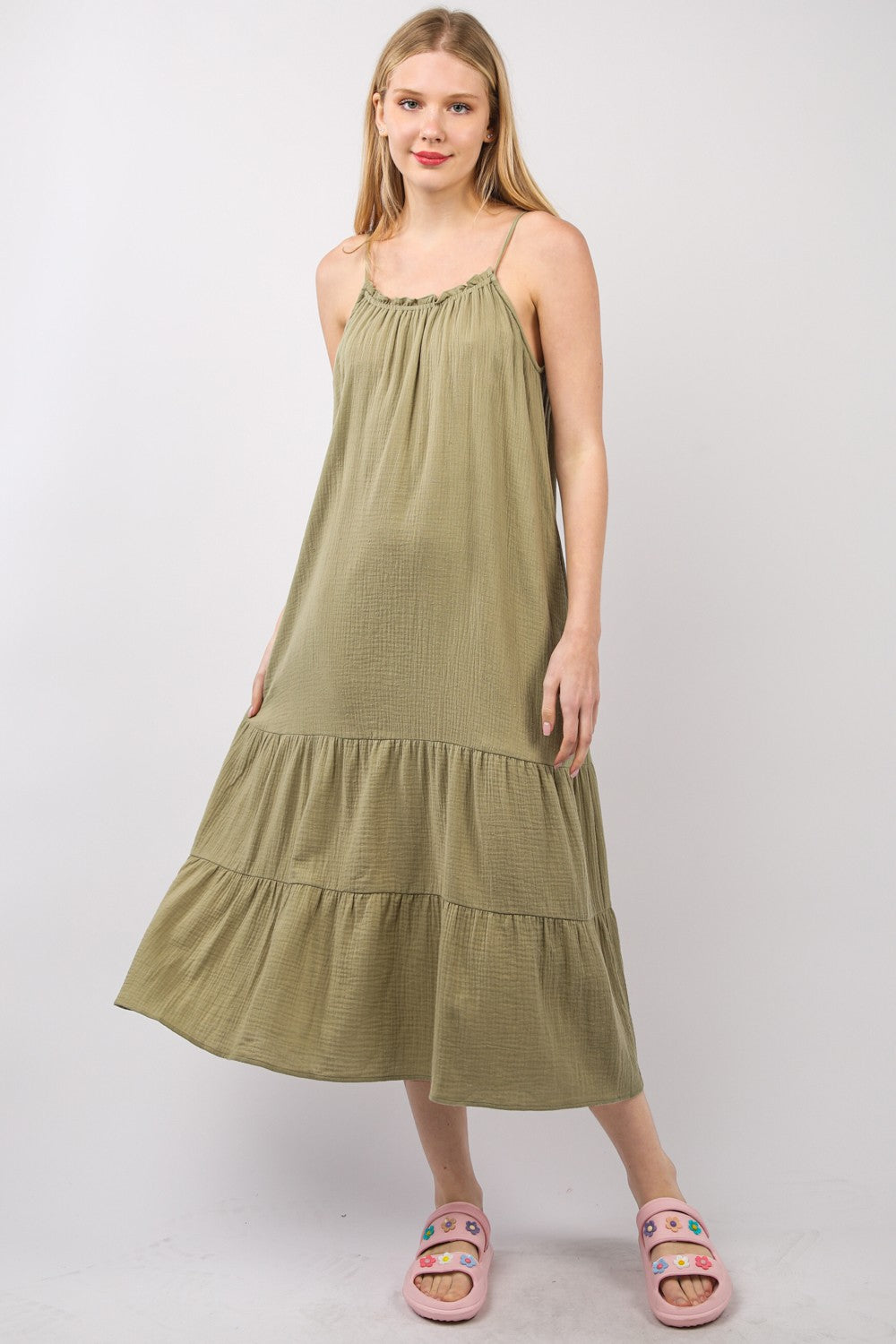 VERY J Ruffled A-Line Midi Cami Dress | CLOTHING,SHOES & ACCESSORIES | A-line dress, cami dress, dress, midi dress, Ship from USA, VERY J | Trendsi