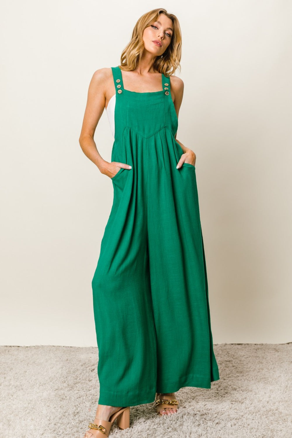 BiBi Texture Sleeveless Wide Leg Jumpsuit - AllIn Computer