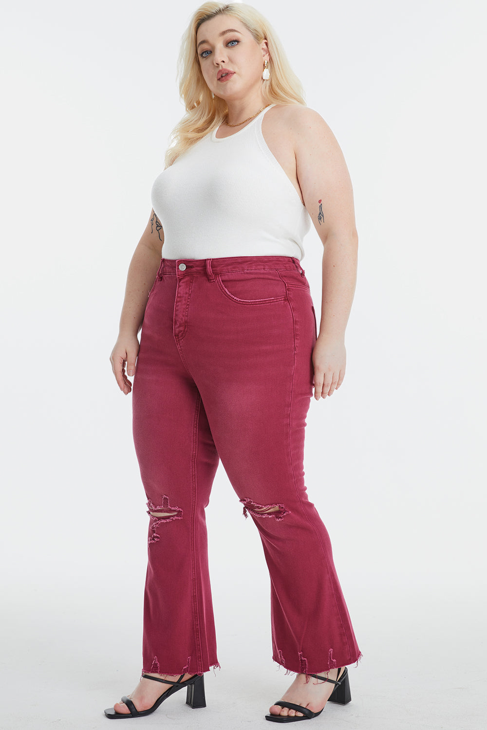 BAYEAS Full Size High Waist Distressed Raw Hem Flare Jeans - AllIn Computer