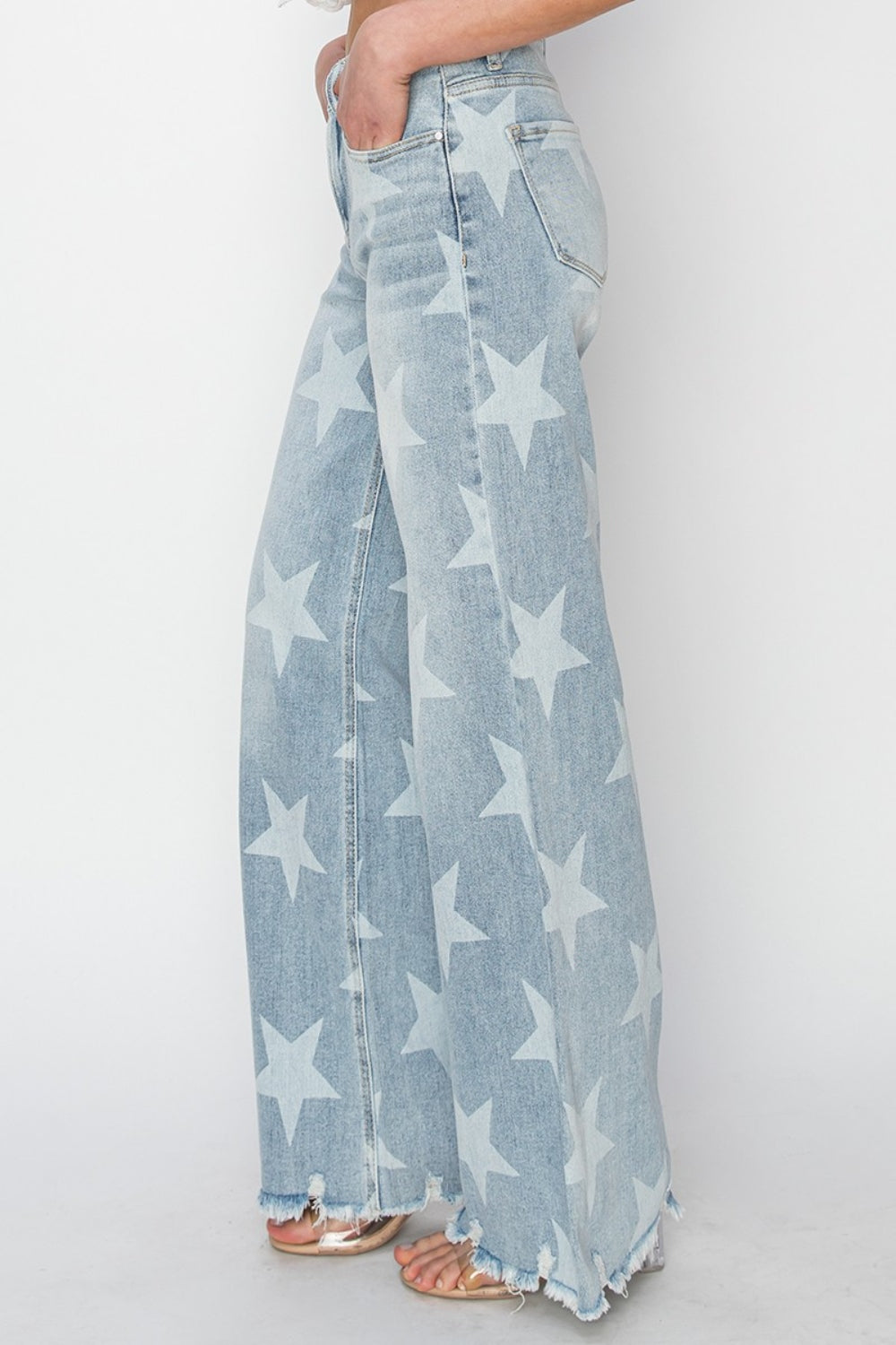RISEN Full Size Raw Hem Star Wide Leg Jeans - AllIn Computer