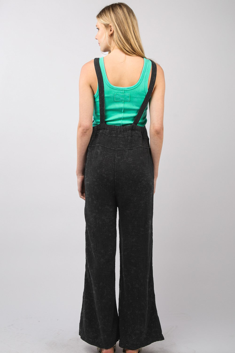 VERY J Texture Washed Wide Leg Overalls - AllIn Computer