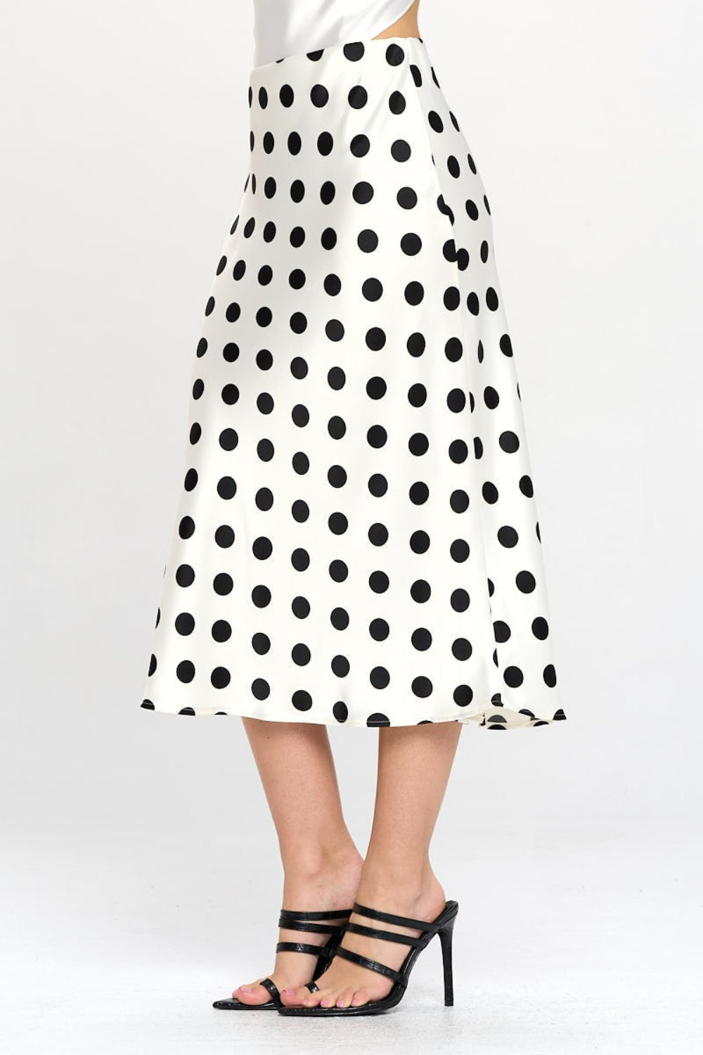 RENEE C Polka Dot Satin Midi Skirt - AllIn Computer