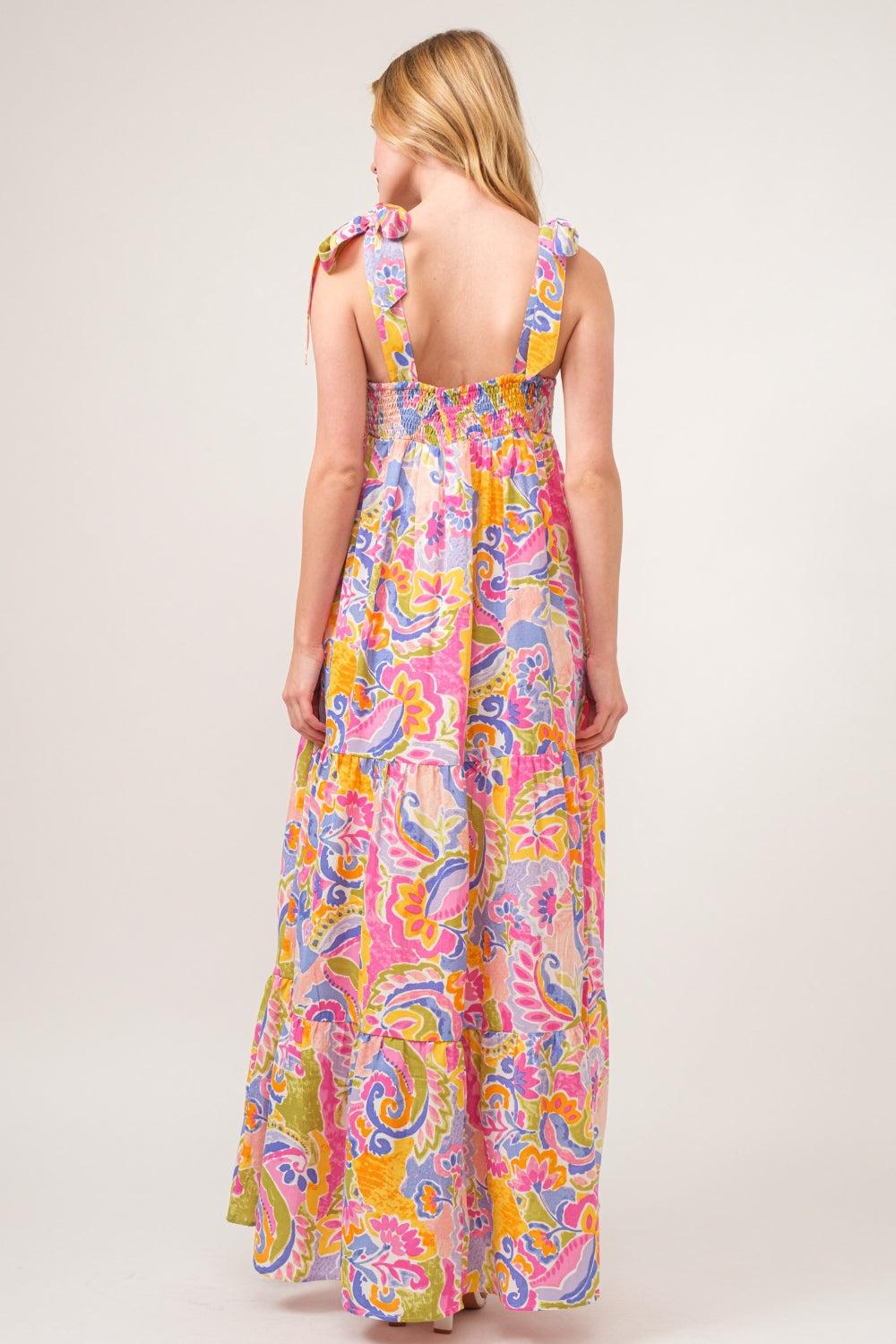 And The Why Full Size Printed Tie Shoulder Tiered Maxi Dress - AllIn Computer