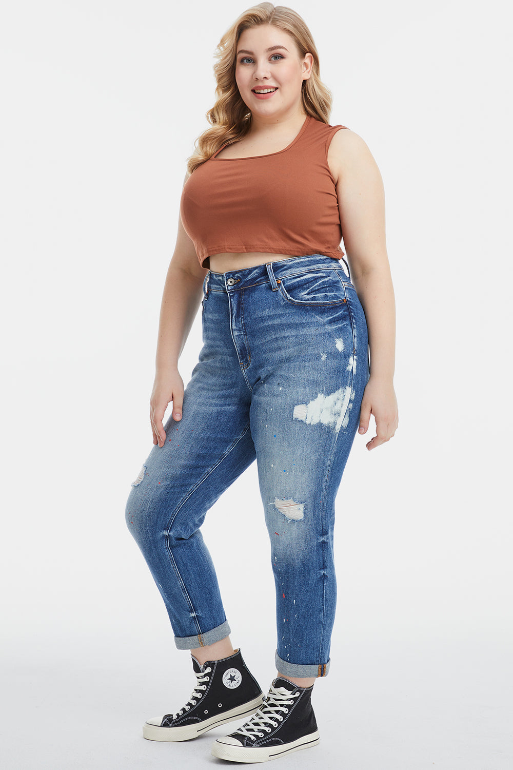 BAYEAS Full Size High Waist Distressed Paint Splatter Pattern Jeans - AllIn Computer