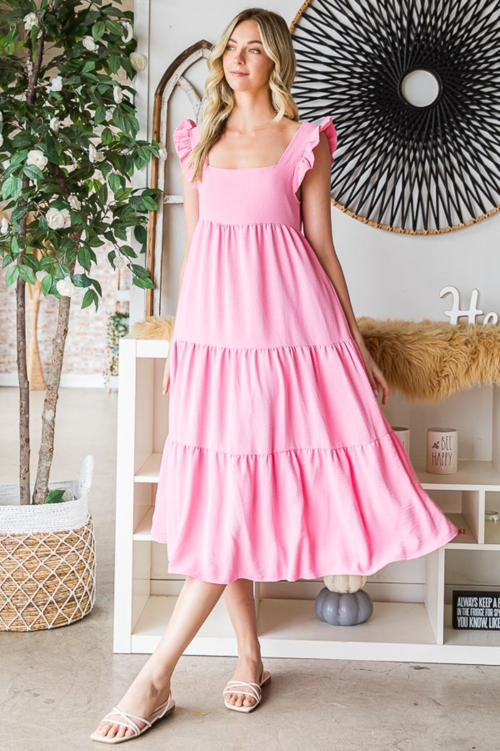 Reborn J Ruffled Sleeveless Tiered Midi Dress - AllIn Computer