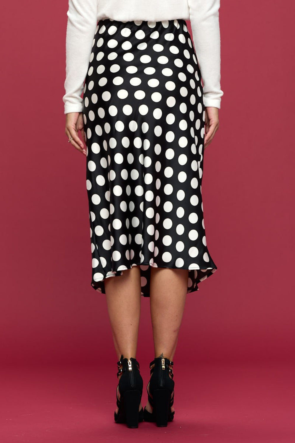 RENEE C Polka Dot Satin Midi Skirt - AllIn Computer