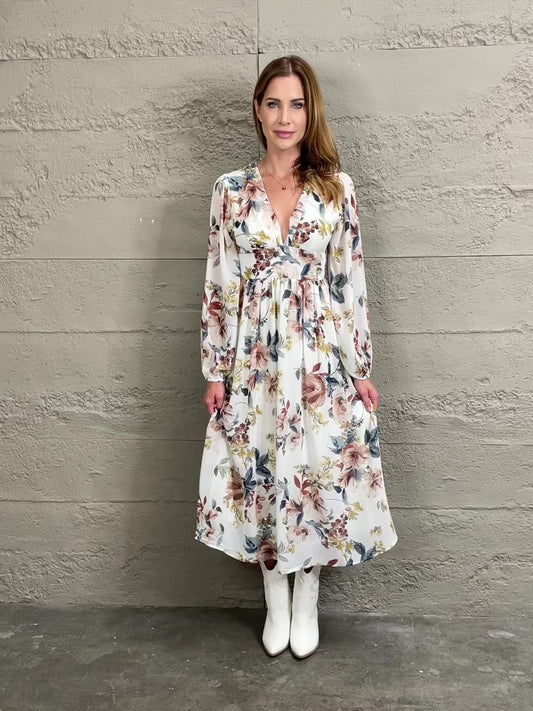 OneTheLand Good Day Chiffon Floral Midi Dress