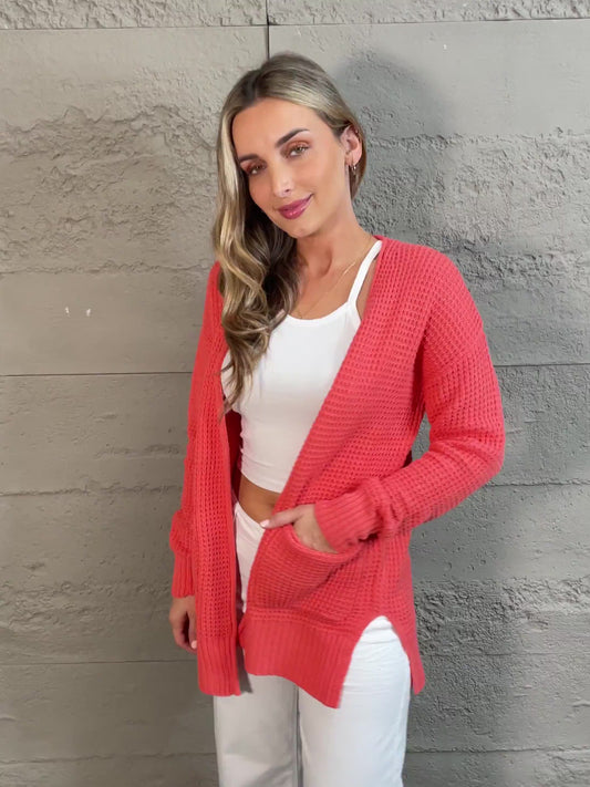 Zenana Bright & Cozy Full Size Waffle Knit Cardigan