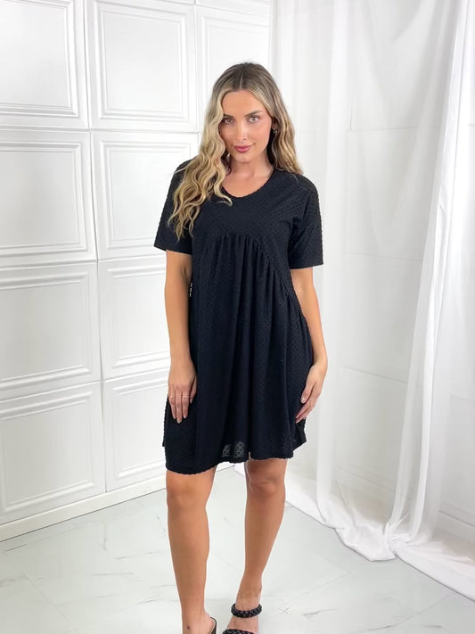 BOMBOM Another Day Swiss Dot Casual Dress in Black