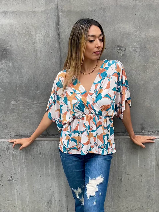 BOMBOM Floral Print Wrap Tunic Top