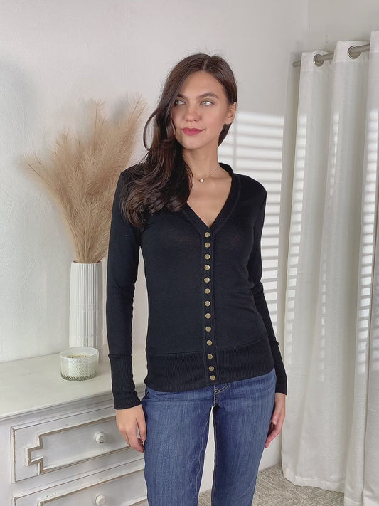 Zenana Full Size V-Neck Long Sleeve Cardigan