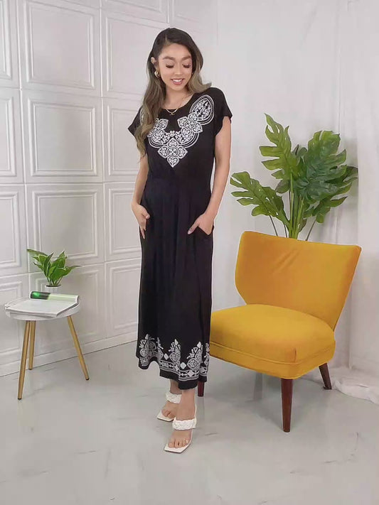 Heimish Walk In The Park Full Size Damask Midi Dress