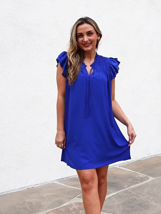 And The Why Ruffle Sleeve Smocked Detail Mini Dress