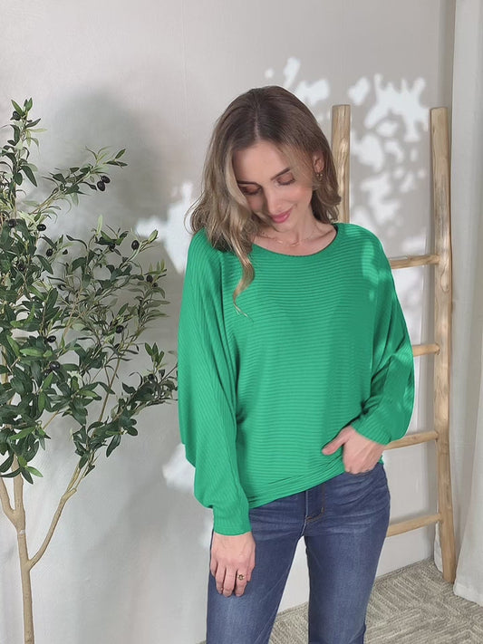 Zenana Full Size Round Neck Batwing Sleeve Blouse