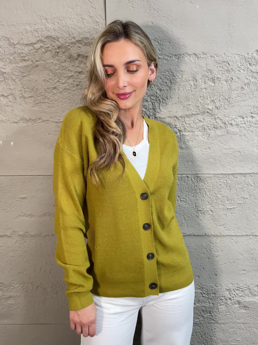 Zenana Kiss Me Tonight Full Size Button Down Cardigan in Chartreuse