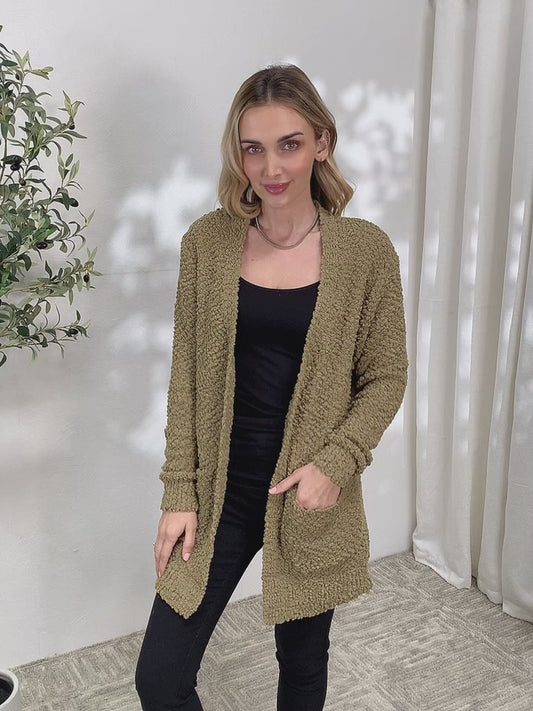 Zenana Falling For You Full Size Open Front Popcorn Cardigan