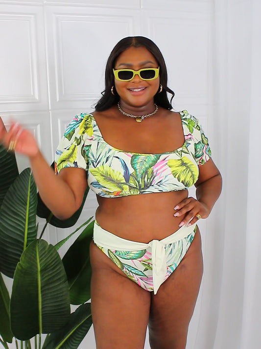 Marina West Swim Vacay Ready Puff Sleeve Bikini in Floral