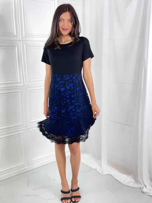 Yelete Full Size Contrasting Lace Midi Dress