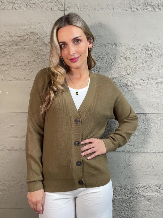 Zenana Kiss Me Tonight Full Size Button Down Cardigan in Olive