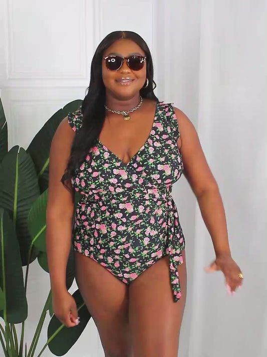 Marina West Swim Full Size Float On Ruffle Faux Wrap One-Piece in Floral