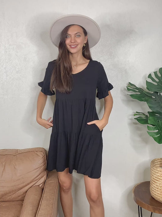 dress, dresses, flounce sleeves, flounce sleeve dress, flounce sleeve dresses, tiered dress, tiered dresses, v-neck dress, v-neck dresses, v-neck, all in computer, allin computer, women's clothing store, women's clothing, women's fashion, fashion, women's style, style