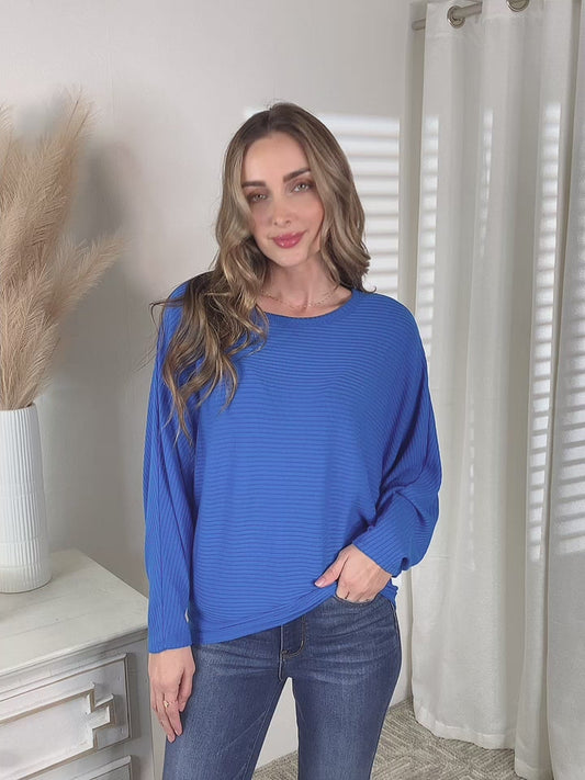 Zenana Full Size Round Neck Batwing Sleeve Blouse