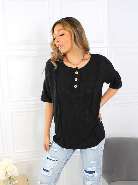 BOMBOM At The Fair Animal Textured Top in Black
