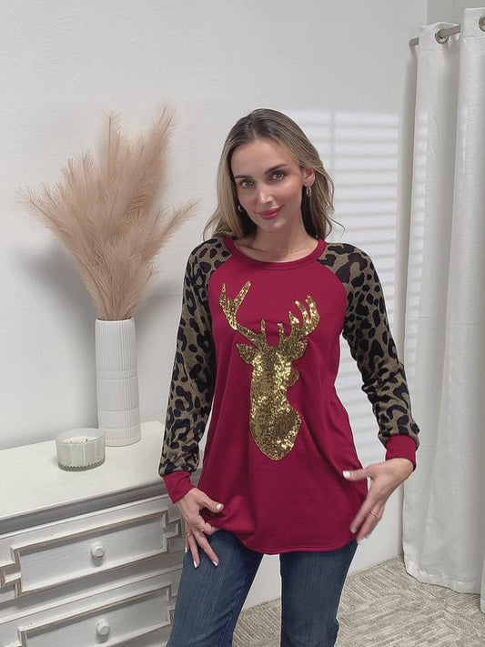 Heimish Full Size Animal Print Reindeer Top