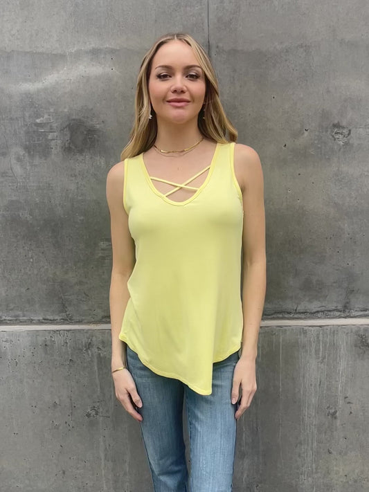 BOMBOM Criss Cross Front Detail Sleeveless Top in Butter Yellow