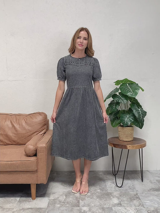 And The Why Full Size Washed Chambray Midi Dress