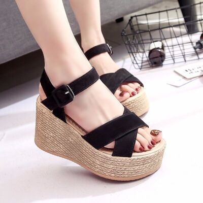 Crisscross Open Toe Wedge Sandals - AllIn Computer