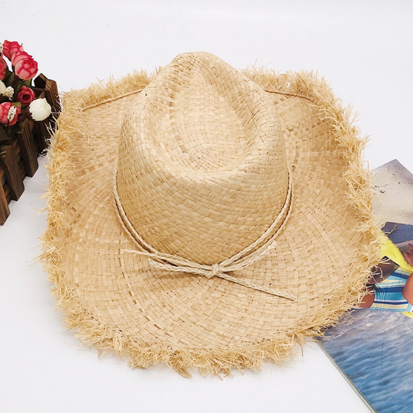 Raw Hem Wide Brim Straw Woven Hat - AllIn Computer